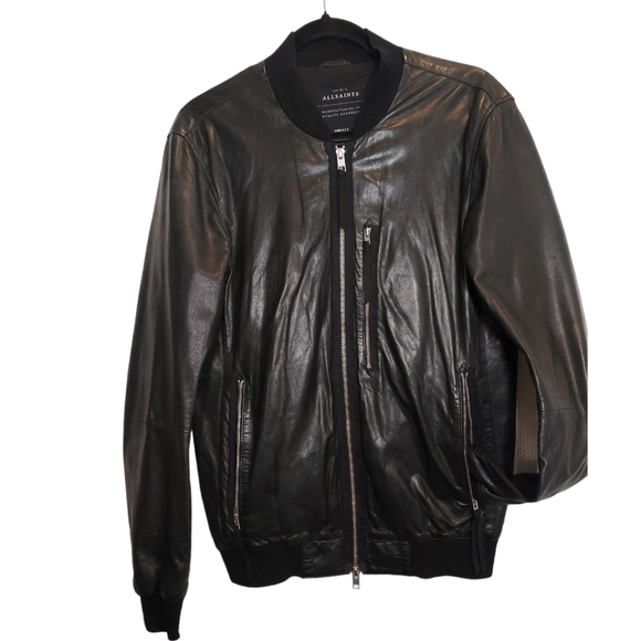 All Saints Kino Black Leather Bomber Punk Racer Rare - Picture 13 of 16